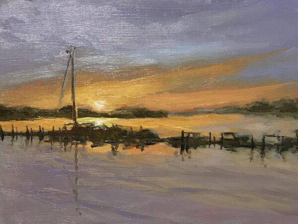 Sunrise on Chester River 6x8 oil $140.