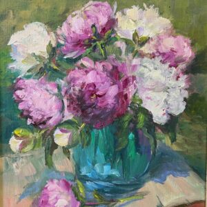 Peonies-in-a-blue-vase-11x14-oil-on-board-